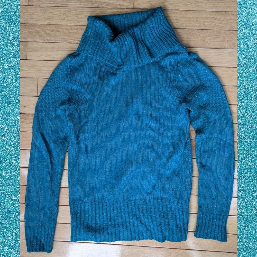 Sparkly teal wide turtleneck sweater